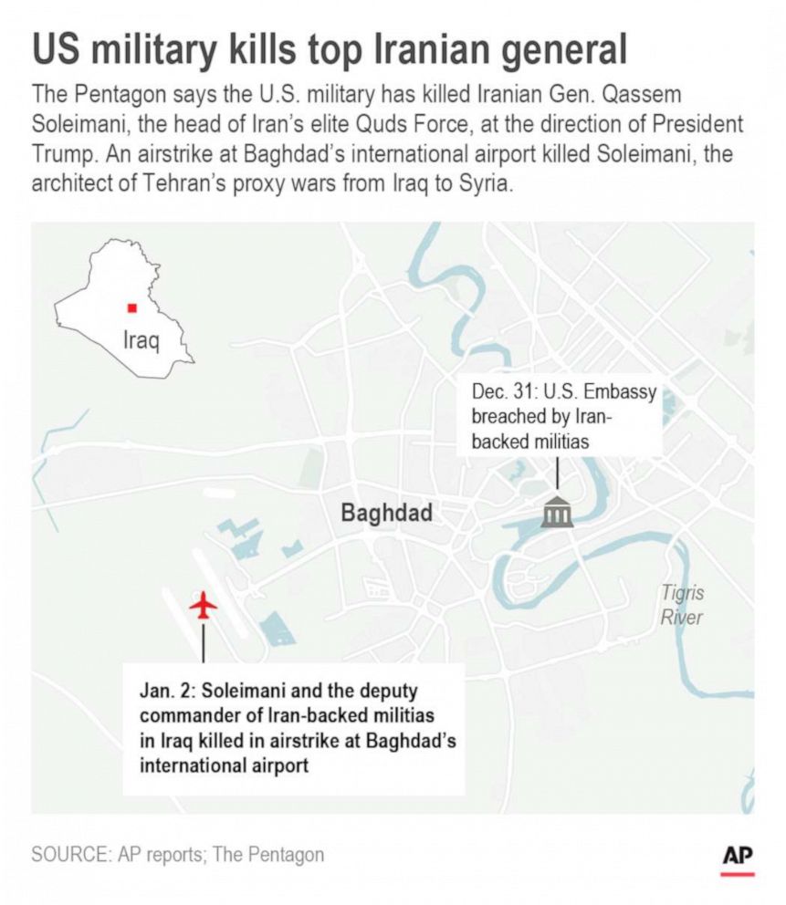 PHOTO: Map shows location of airstrikes on U.S. embassy and airport in Baghdad.