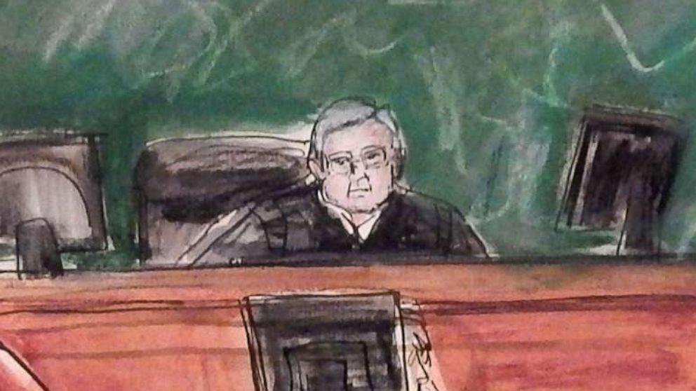 PHOTO: A courtroom sketch shows Judge Raymond Dearie as he listens from the bench in federal court in the Brooklyn borough of New York, Wednesday, Feb. 18, 2015.