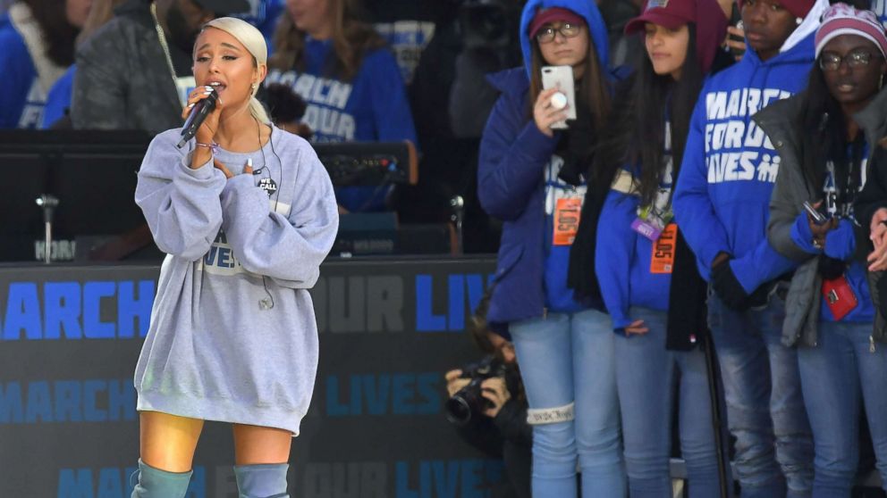 PHOTO: Ariana Grande performs during the March for Our Lives Rally in Washington, D.C., March 24, 2018. 