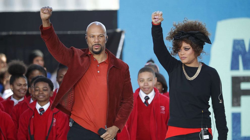 PHOTO: Common and Andra Day perform "Stand Up For Something" with members of the Cardinal Shehan School Choir during the March for Our Lives rally, March 24, 2018, in Washington, D.C. 
