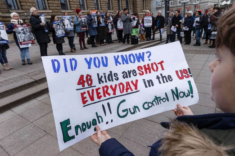 PHOTO: People demonstrate to show solidarity for the March For Our Lives movement, in Hamburg, Germany, March 24, 2018.