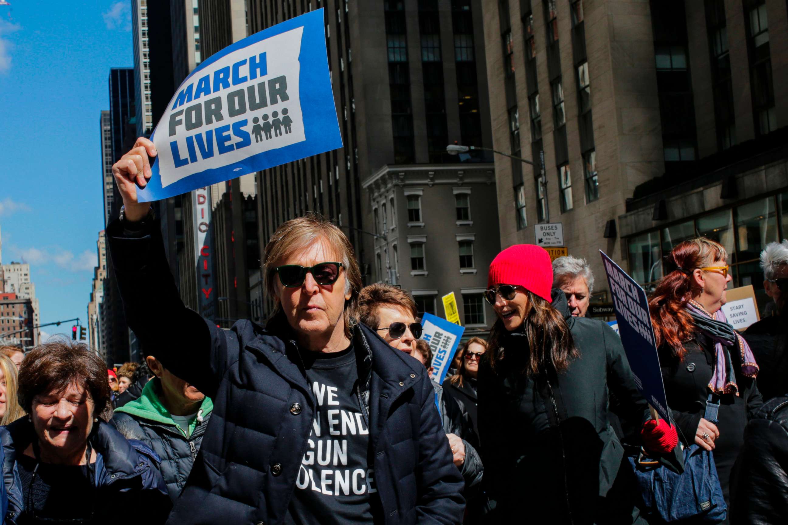 PHOTO: Paul McCartney takes part in the March for Our Lives Rally near Central Park West in New York, March 24, 2018. 
