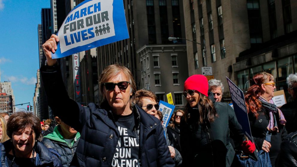 PHOTO: Paul McCartney takes part in the March for Our Lives Rally near Central Park West in New York, March 24, 2018. 
