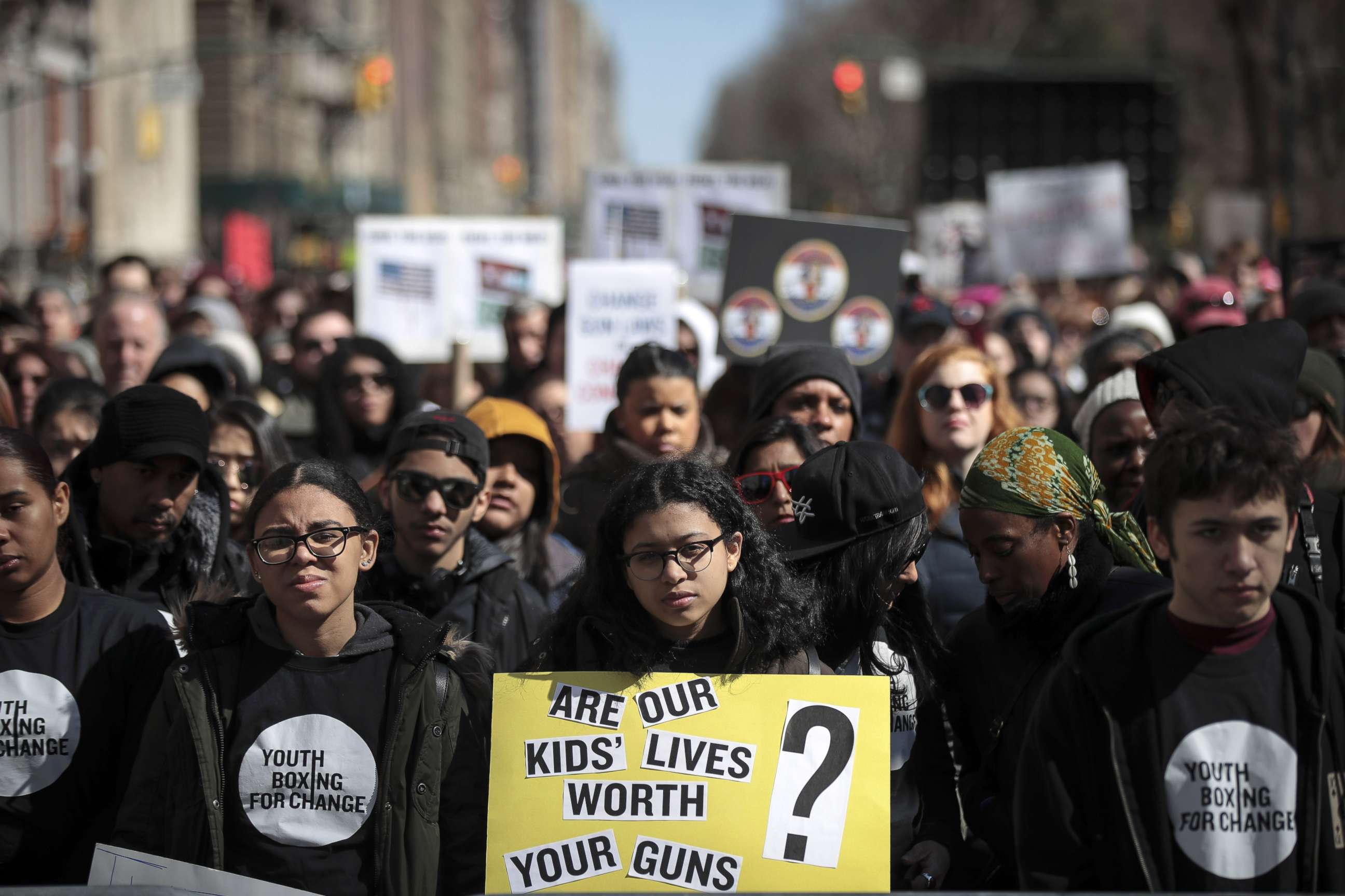 PHOTO: Demonstrators attend the March For Our Lives just north of Columbus Circle, March 24, 2018, in New York.