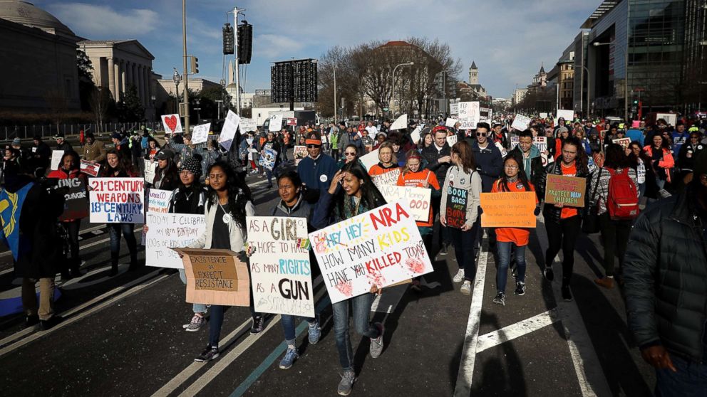 PHOTO: Protesters arrive for the March for Our Lives rally, March 24, 2018 in Washington, D.C.