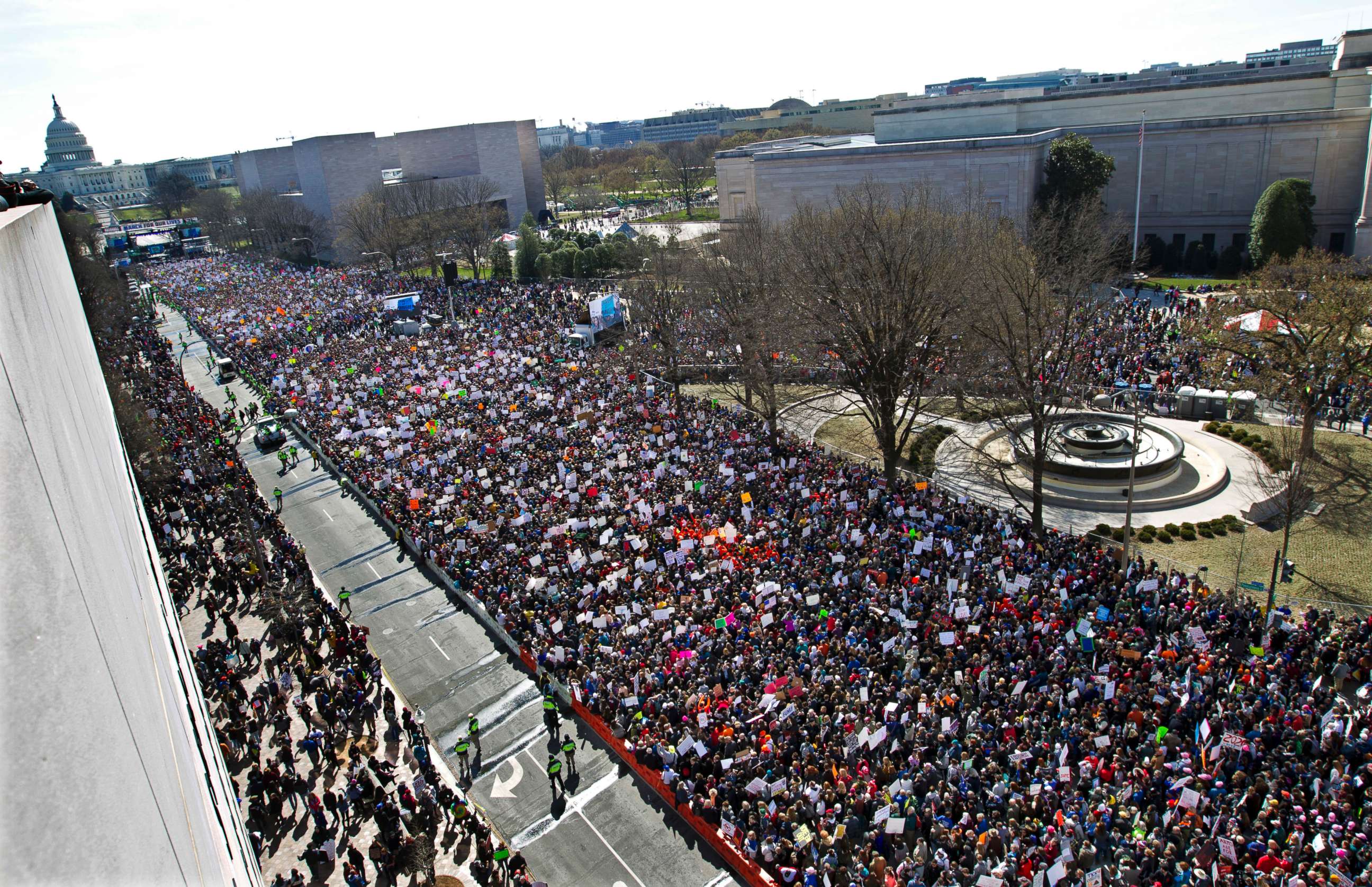 PHOTO: Demonstrators fill Pennsylvania Avenue, as seen from the Newseum, during the March for Our Lives rally in support of gun control in Washington D.C., March 24, 2018. 