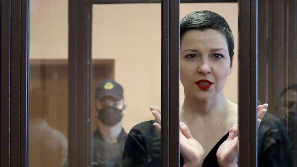 PHOTO: In this Sept. 6, 2021, file photo, Belarus' opposition activists Maria Kalesnikova attends a court hearing in Minsk, Belarus.