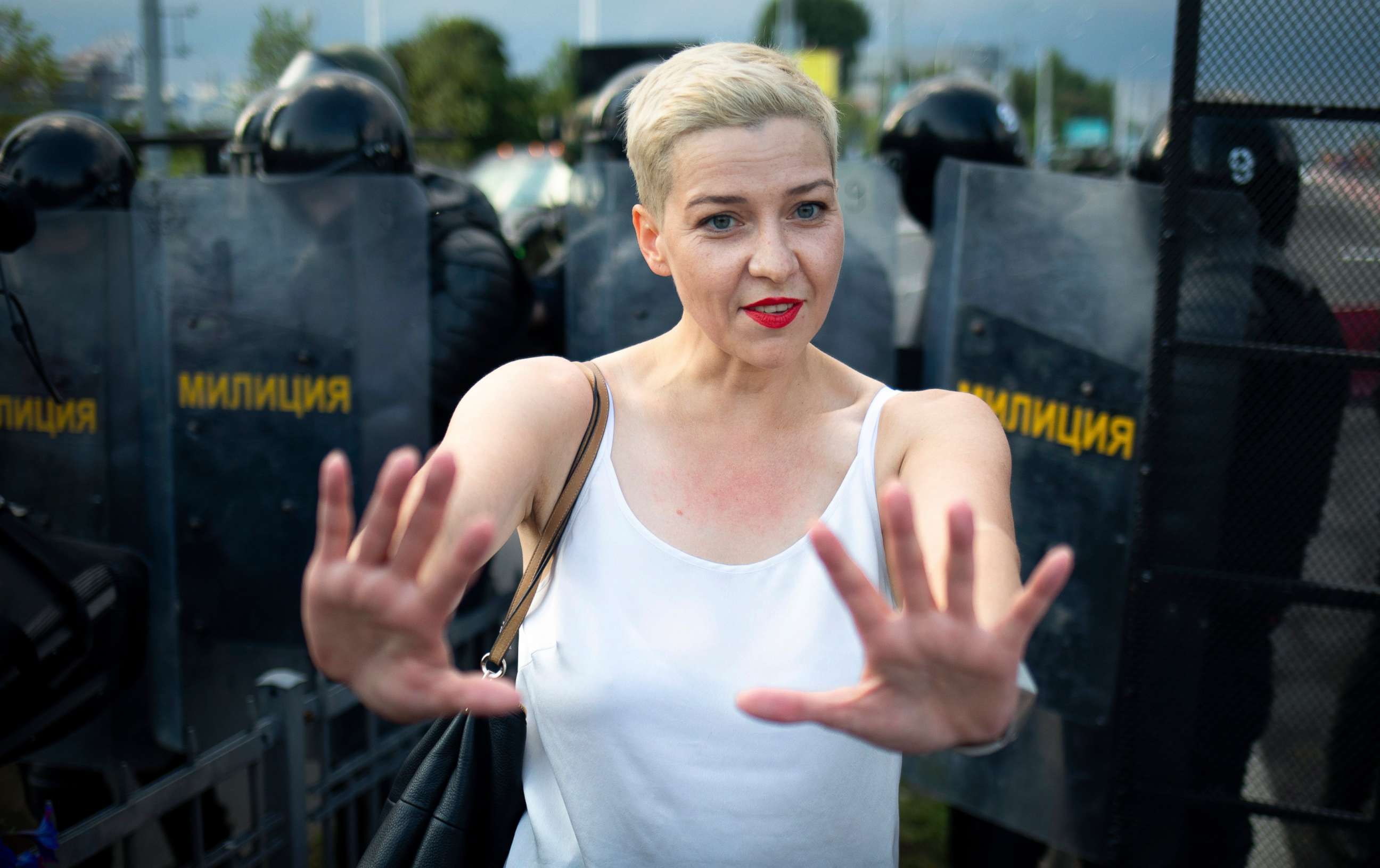 PHOTO: In this file photo taken Aug. 30, 2020, Belarusian opposition leader Maria Kolesnikova gestures during a rally in Minsk, Belarus.