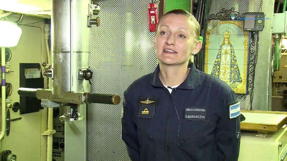 PHOTO: Maria Krawczyk, a submarine officer on board the Argentine navy submarine ARA San Juan is seen in this still image taken from a Ministry of Defense of Argentina.