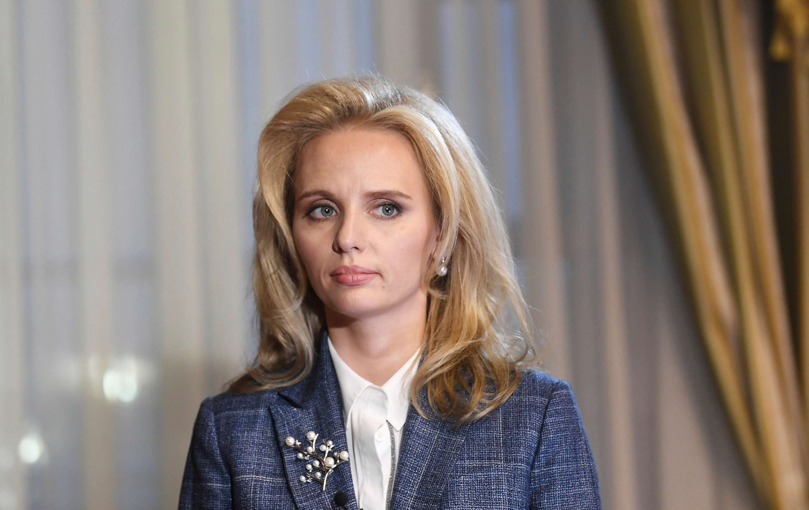 PHOTO: Leading researcher at the National Medical Research Center for Endocrinology of the Russian Health Ministry Maria Vorontsova talks at an event in St. Petersburg, Oct. 13, 2021.  Vorontsova has been referred to as Vladimir Putin's daughter.