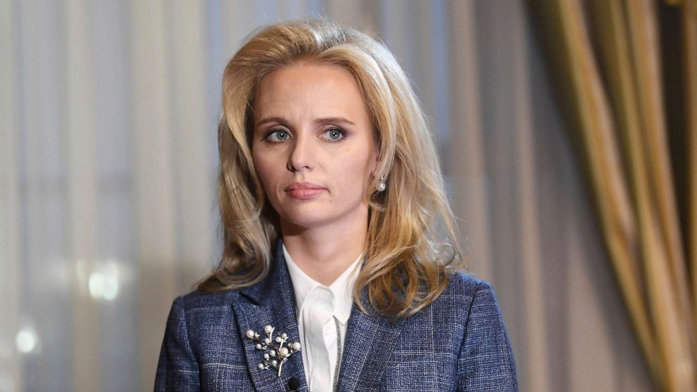 PHOTO: Leading researcher at the National Medical Research Center for Endocrinology of the Russian Health Ministry Maria Vorontsova talks at an event in St. Petersburg, Oct. 13, 2021.  Vorontsova has been referred to as Vladimir Putin's daughter.