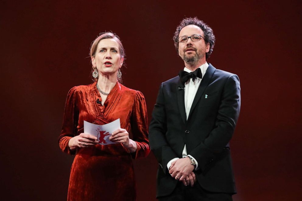 PHOTO: Berlinale Executive Director Mariette Rissenbeek and Artistic Director Carlo Chatrian attend the opening ceremony of the 70th Berlin International Film Festival in Berlin, Feb. 20, 2020.