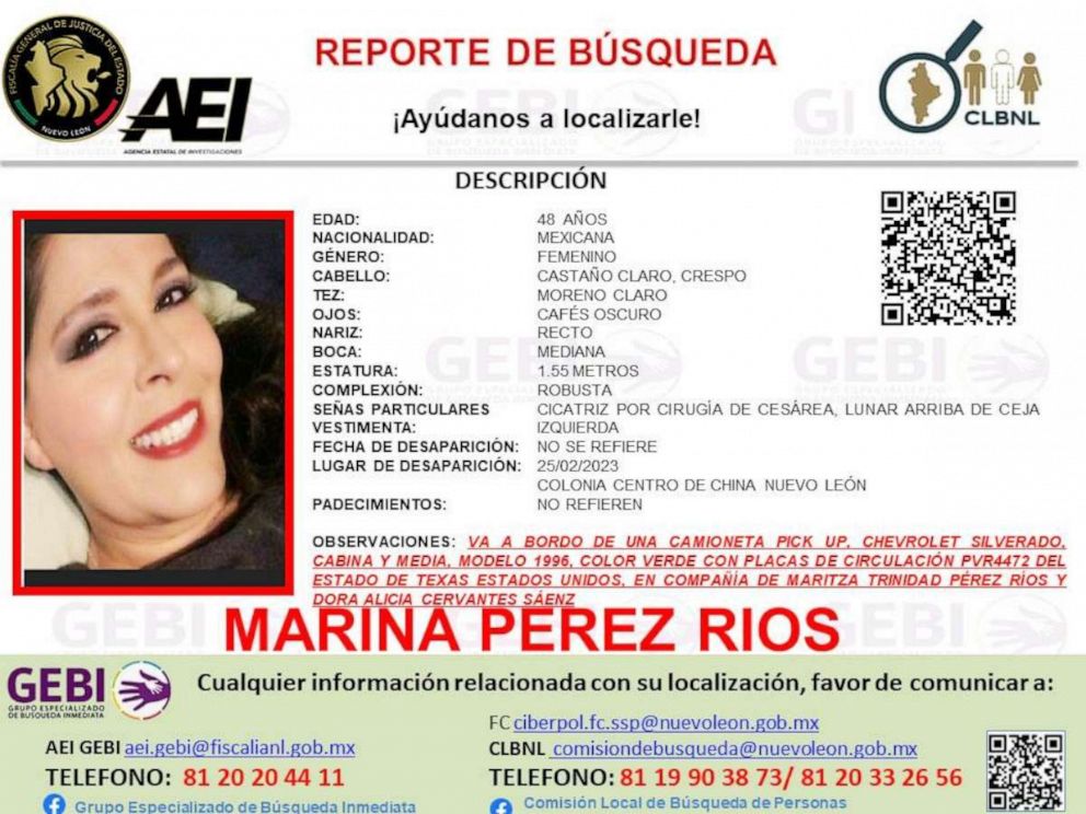 PHOTO: A missing poster for Marina Perez Rios.