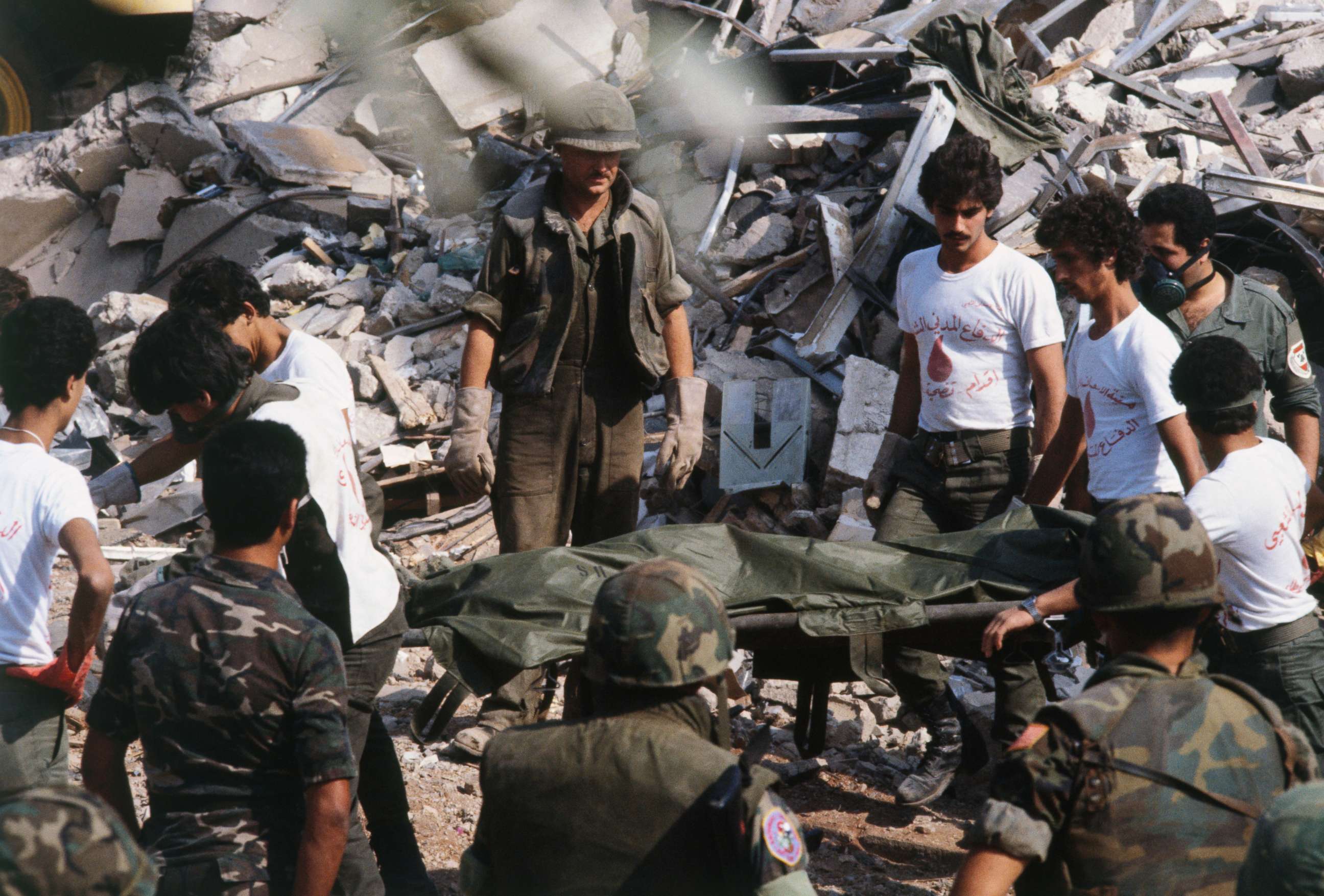 PHOTO: U.S. Marines search for survivors and bodies in the rubble of their barracks headquarters in Beirut, Oct. 24, 1983, the day after a truck with 2,000 lbs of explosives was driven into the building and detonated. 