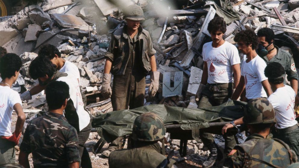 PHOTO: U.S. Marines search for survivors and bodies in the rubble of their barracks headquarters in Beirut, Oct. 24, 1983, the day after a truck with 2,000 lbs of explosives was driven into the building and detonated. 