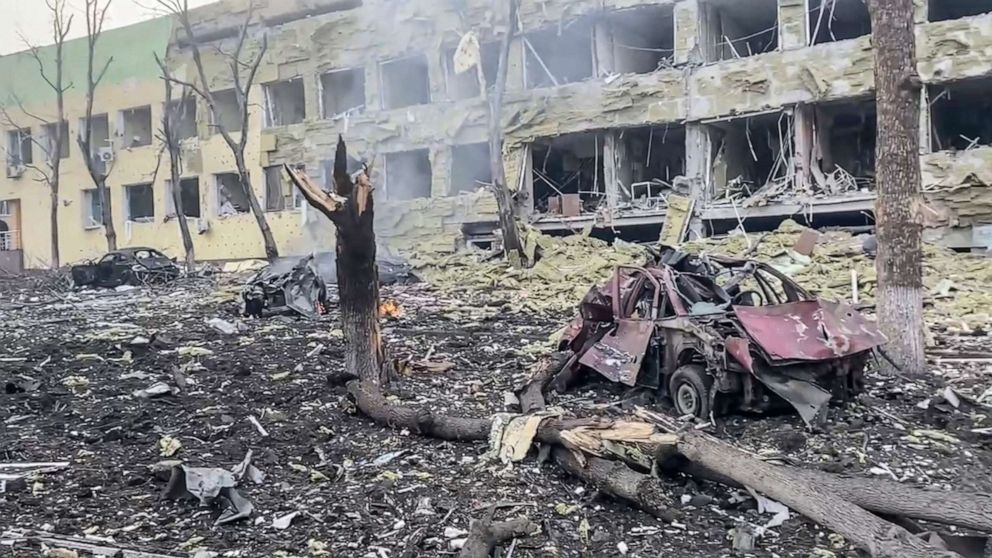 PHOTO: This image taken from video issued by Mariupol City Council shows the aftermath of the Mariupol Hospital after an attack, in Mariupol, Ukraine, March 9, 2022.