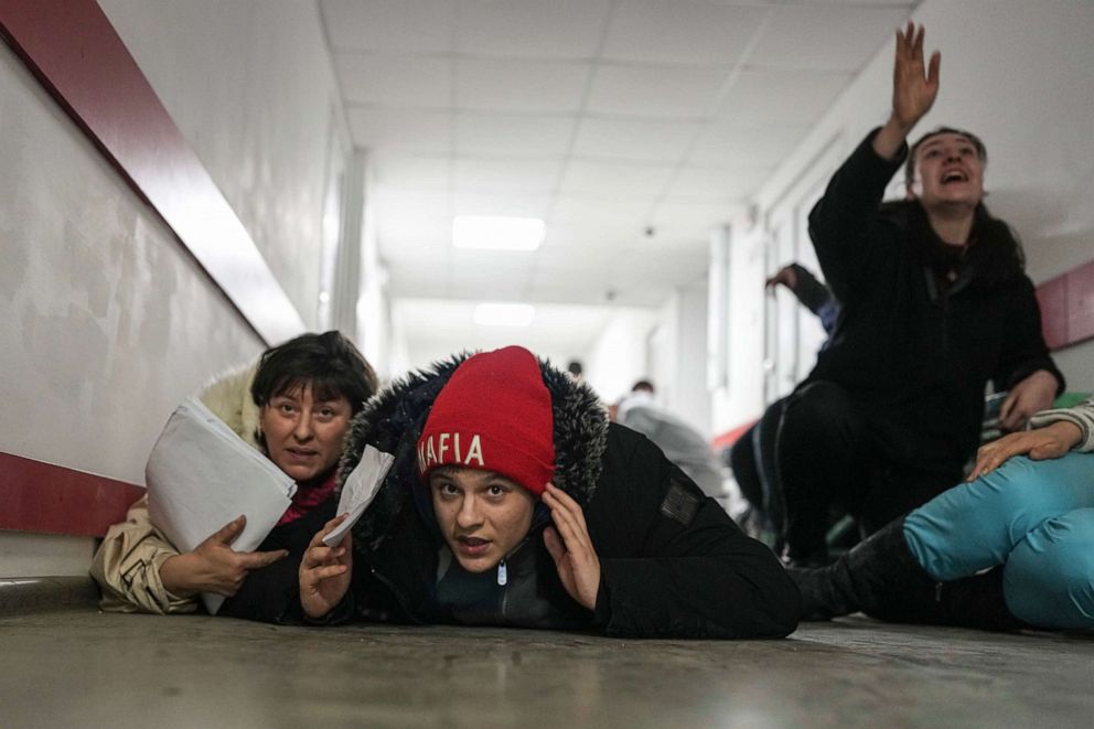PHOTO: People lie on the floor of a hospital during shelling by Russian forces in Mariupol, Ukraine, March 4, 2022.