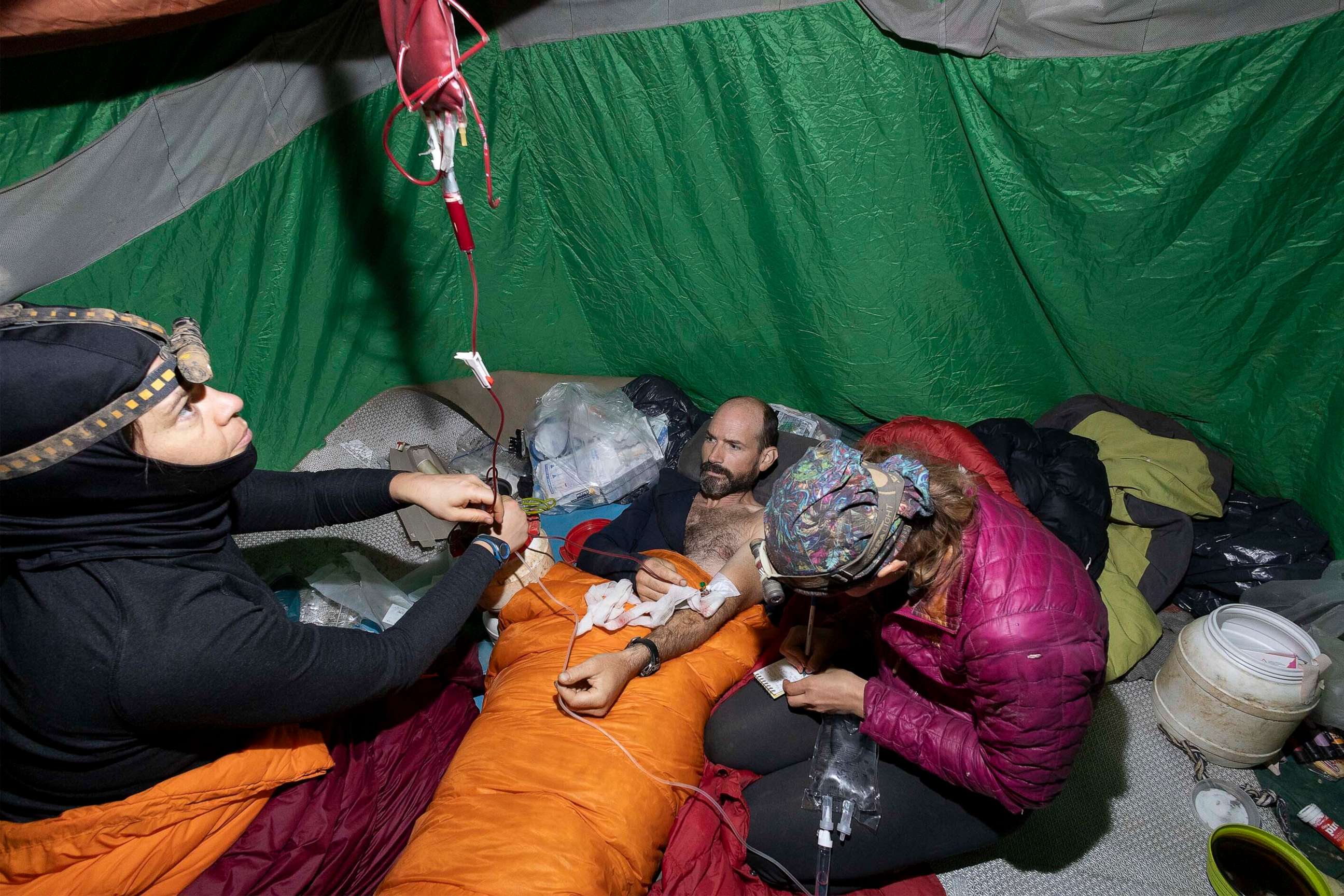 PHOTO: A medical team takes care of American caver Mark Dickey, center, 40, inside the Morca cave near Anamur, southern Turkey, Saturday, Sept. 9, 2023.