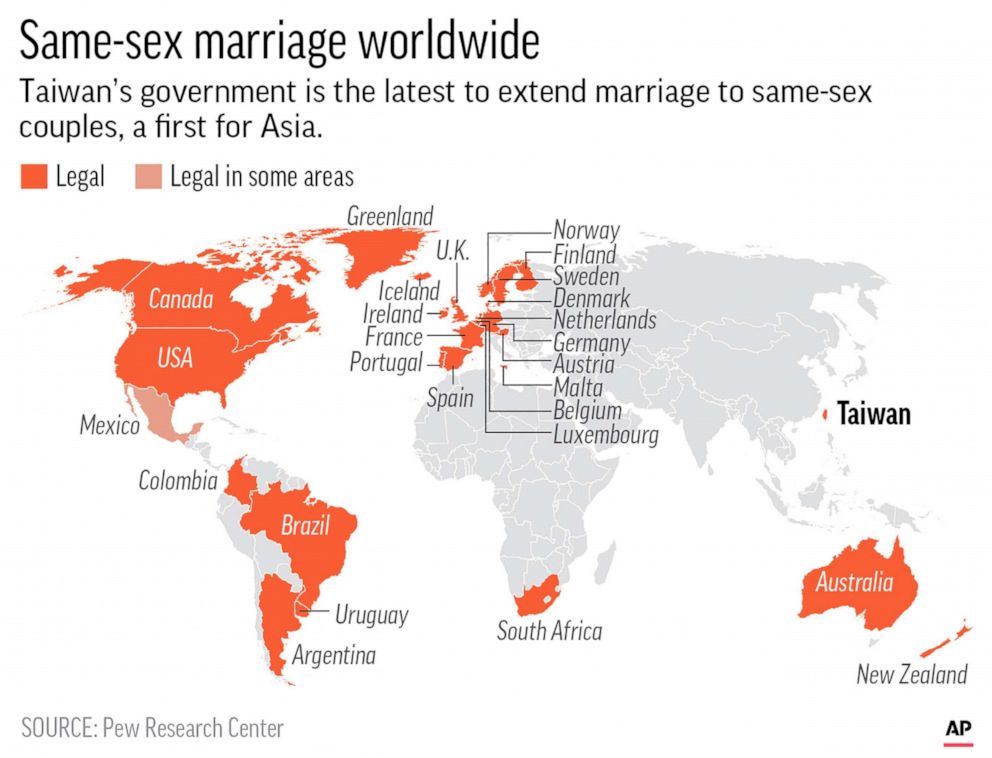 PHOTO: Map locates countries where same-sex marriage is legal.