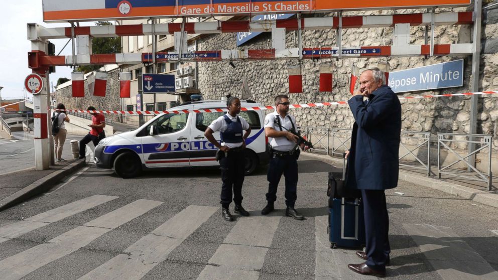 PHOTO: French police officers patrol outside the Marseille railway station, Oct. 1, 2017.