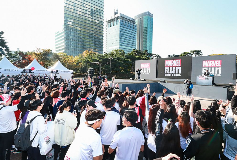 PHOTO: Fans of Marvel run in a Marvel-themed marathon in Seoul, South Korea, Oct. 27, 2019. 