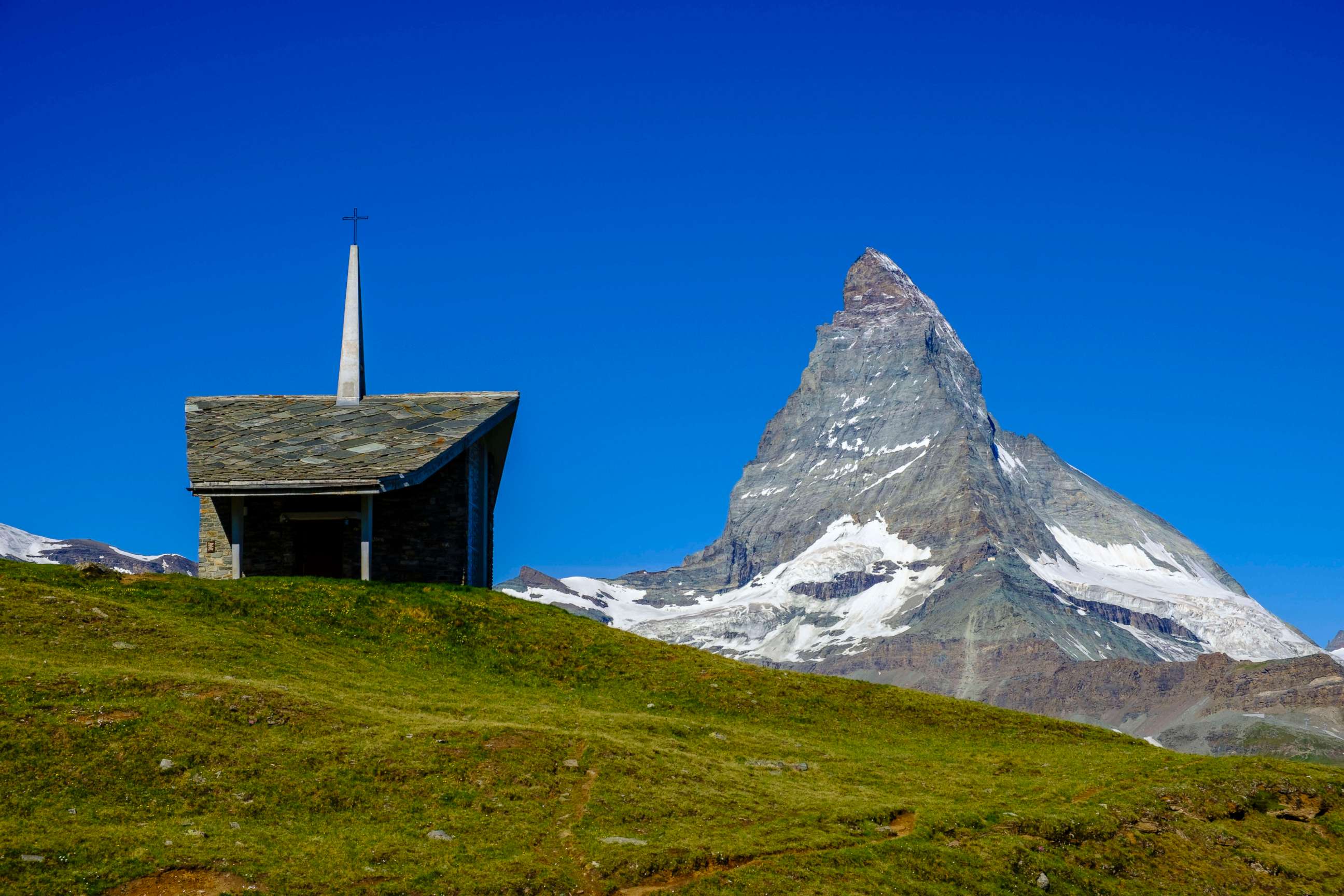 PHOTO: The East and North Face of the Matterhorn, Monte Cervino, behind the small Chapel Bruder Klaus, in this file photo dated June 6, 2017, in Zermatt, Valais, Switzerland.