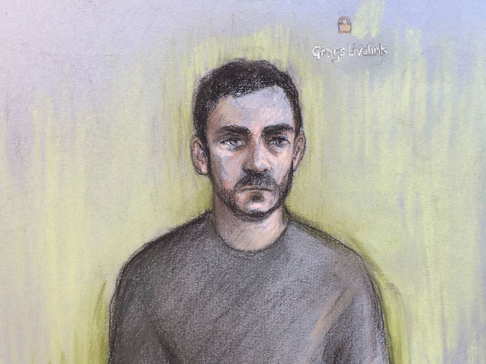 PHOTO: A court sketch by Elizabeth Cook shows lorry driver Maurice Robinson, 25, at Chelmsford Magistrates Court in England, on Oct. 28, 2019.