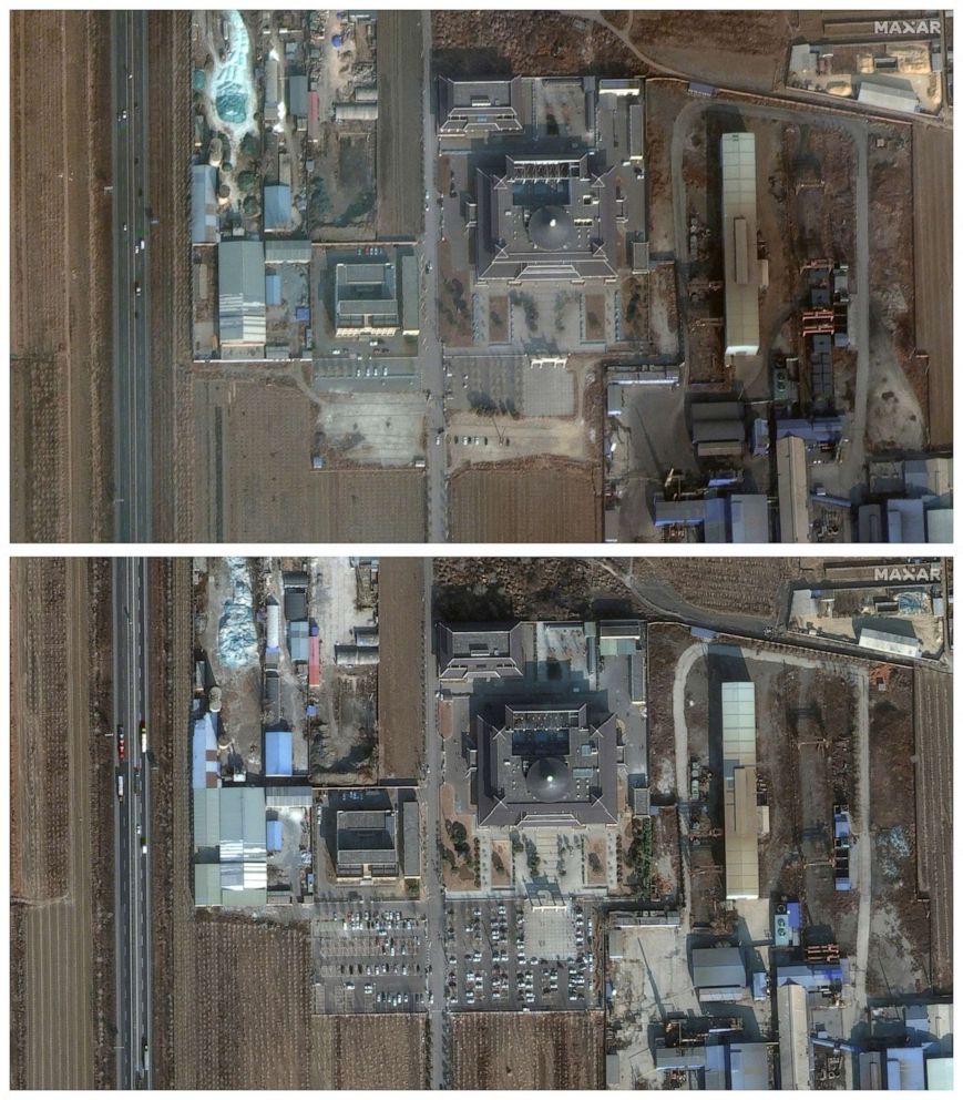 PHOTO: A combination image of satellite photos shows Tangshan city funeral home in Tangshan, China, on Jan. 26, 2020 (top), and amid the coronavirus disease (COVID-19) pandemic, on Jan. 4, 2023.