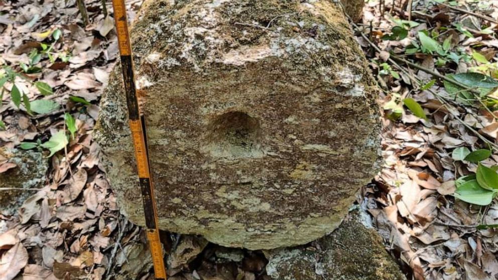 PHOTO: A stone column is pictured after archaeologists from Mexico's National Institute of Anthropology and History discovered an ancient Mayan city inside the Balamku ecological reserve in Campeche state, Mexico on June 20, 2023.