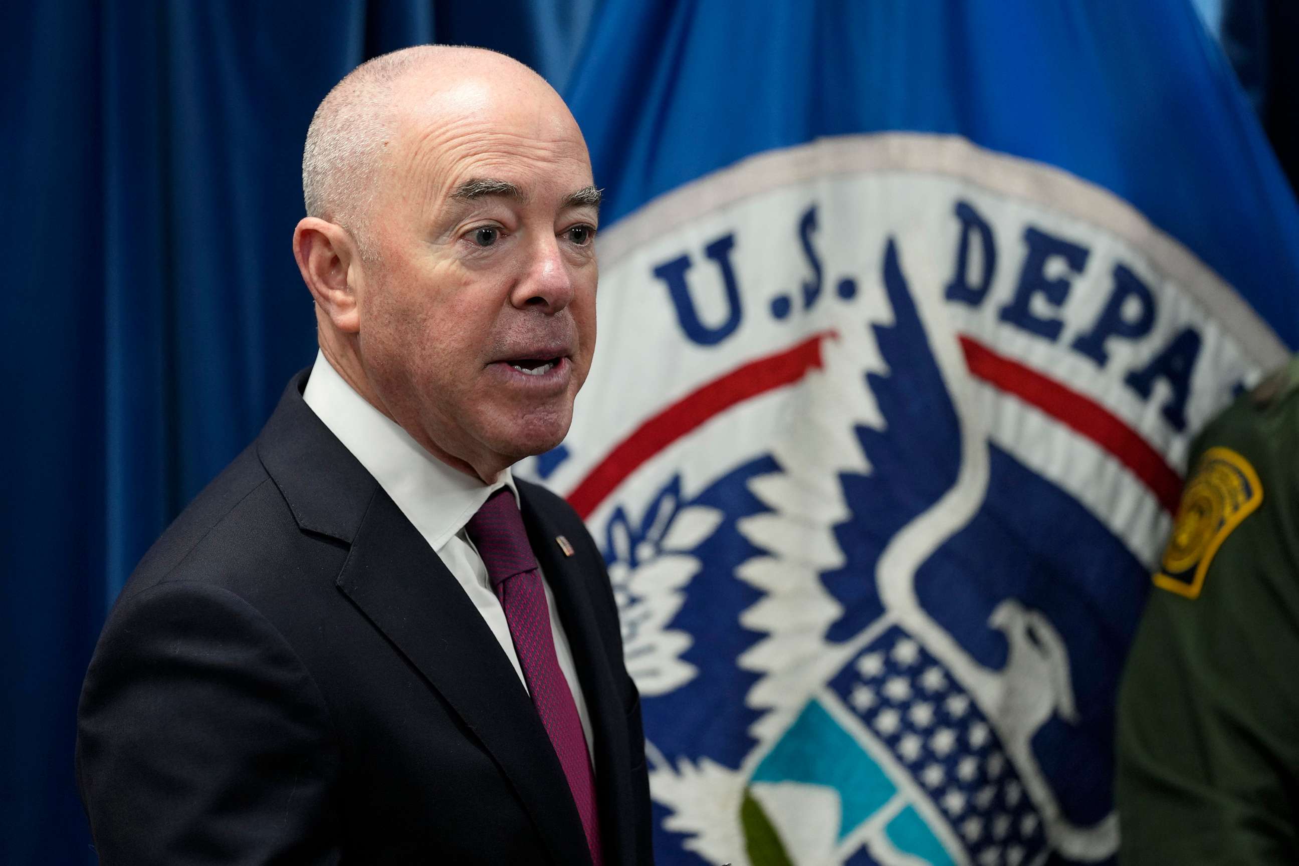 PHOTO: Homeland Security Secretary Alejandro Mayorkas speaks during a news conference in Washington, DC on new border enforcement measures to limit unlawful migration, expand pathways for legal immigration, and increase border security, Jan. 5, 2023.