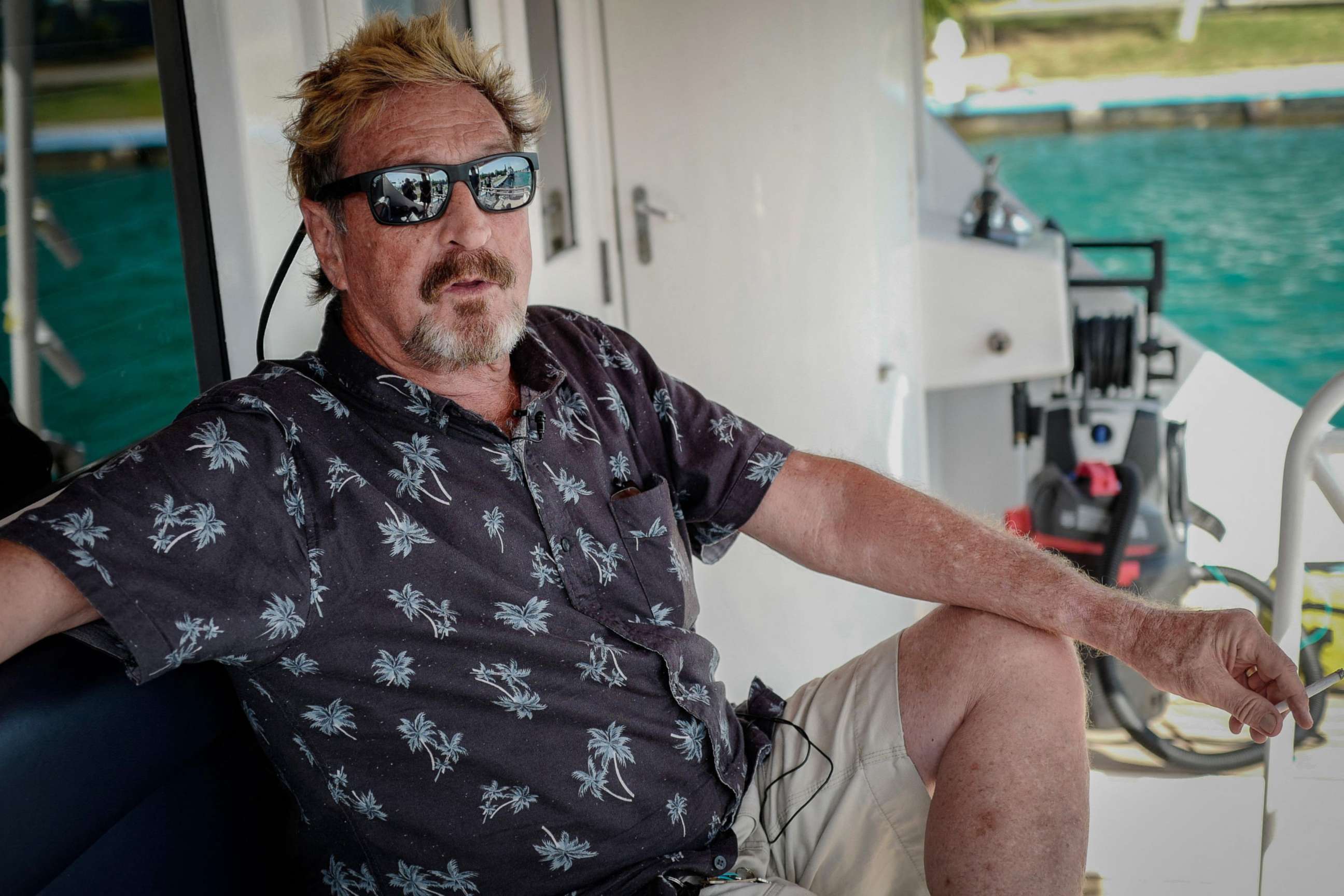 PHOTO: Millionaire John McAfee gestures during an interview with AFP on his yacht anchored at the Marina Hemingway in Havana, July 4, 2019.