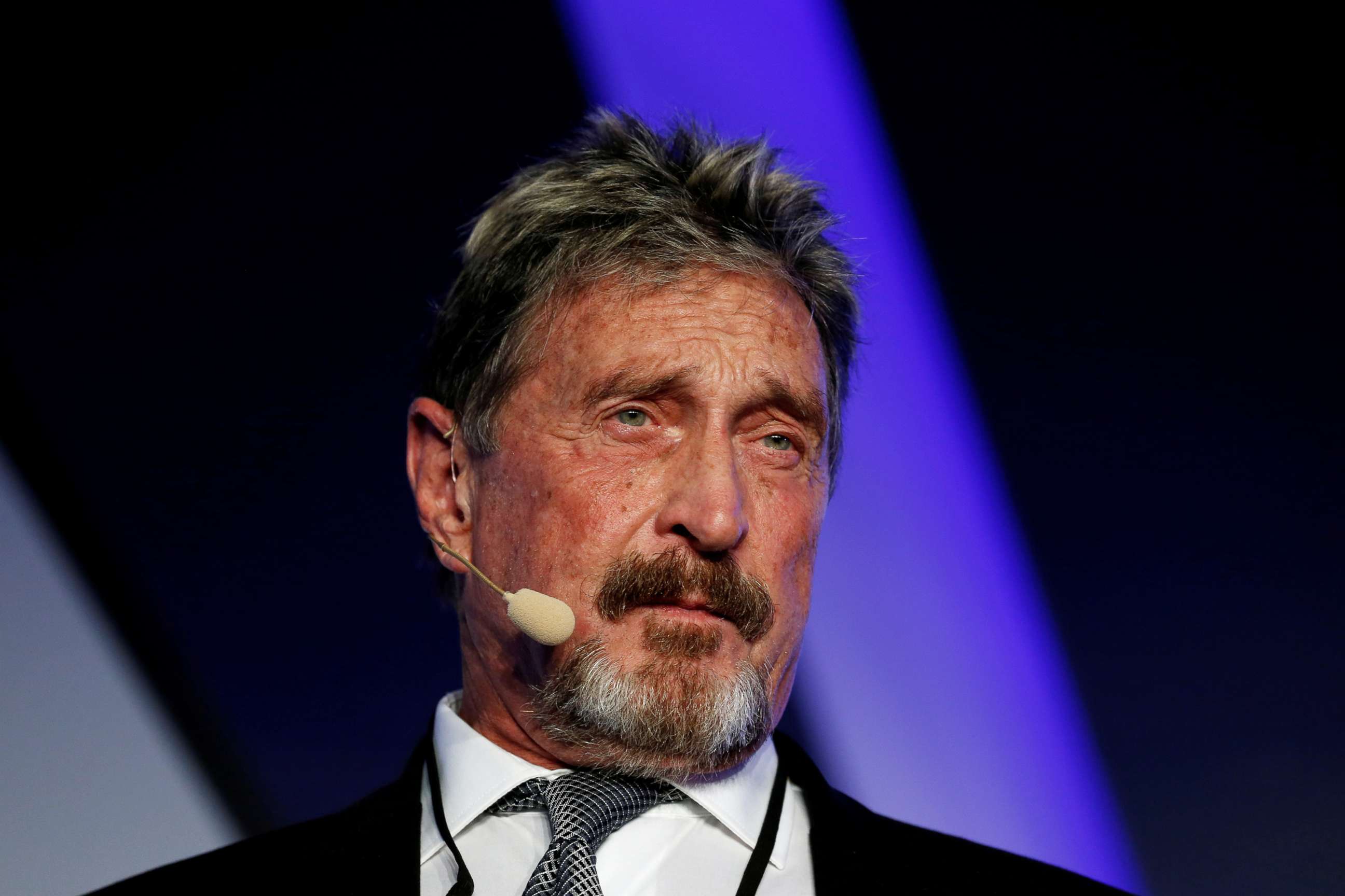 PHOTO: John McAfee, co-founder of McAfee Crypto Team and CEO of Luxcore and founder of McAfee Antivirus, speaks at the Malta Blockchain Summit in St Julian's, Malta Nov. 1, 2018.