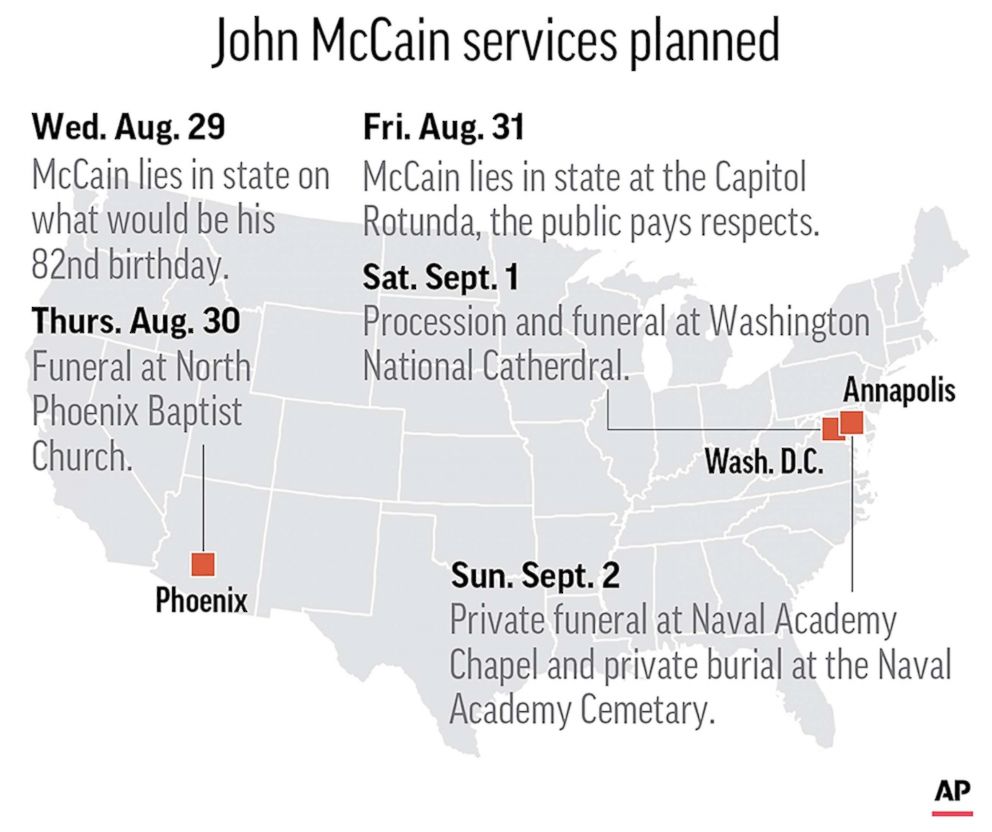 PHOTO: Map identifies the ceremonies and events surrounding Senator John McCain.