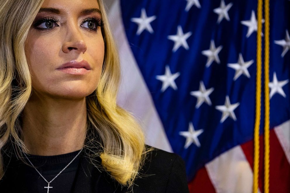 PHOTO: White House Press Secretary Kayleigh McEnany during a press conference at the Republican National Committee headquarters on Nov. 9, 2020, in Washington, DC.