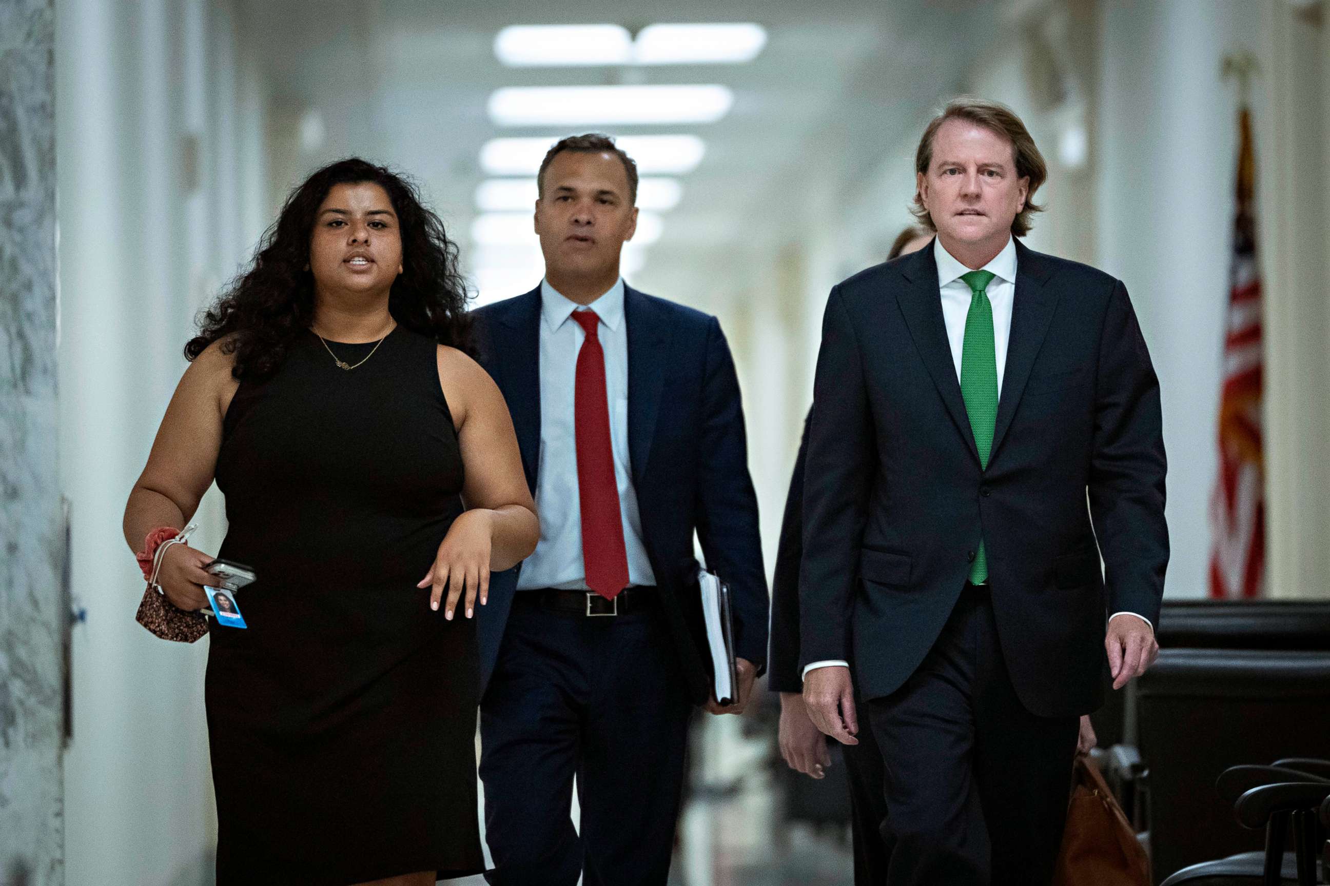 PHOTO: Former White House counsel Don McGahn, right, arrives for a closed door meeting with the House Judiciary Committee on Capitol Hill, June 4, 2021, in Washington, D.C.