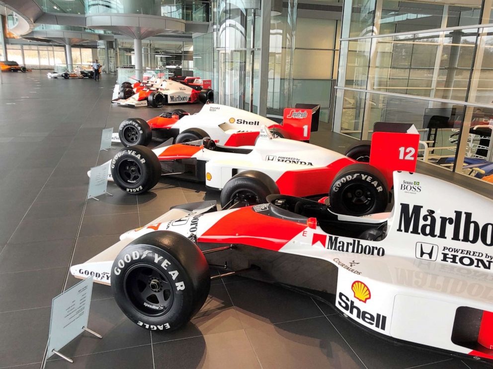 PHOTO: McLaren's racing legacy on display at its headquarters in Woking, Surrey, England.