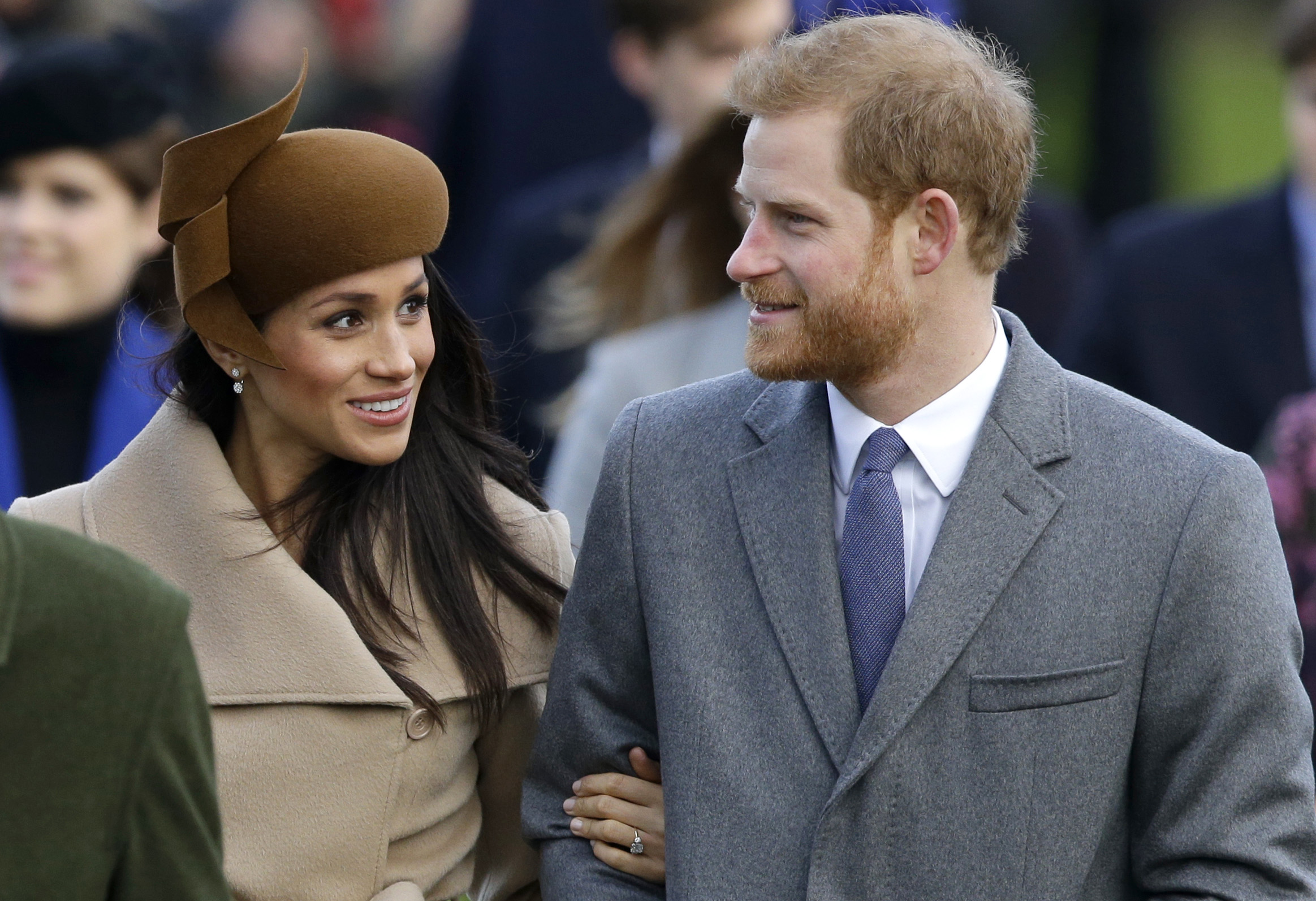 PHOTO: Prince Harry and his fiancee Meghan Markle arrive to attend the traditional Christmas Day service, at St. Mary Magdalene Church in Sandringham, England, Dec. 25, 2017.