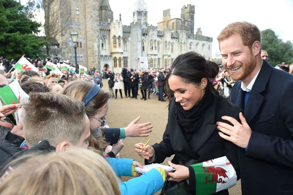 PHOTO: Prince Harry and Meghan Markle visit Cardiff Castle, an iconic building with a history dating back 2,000 years on January 18, 2018, in Cardiff, Wales.