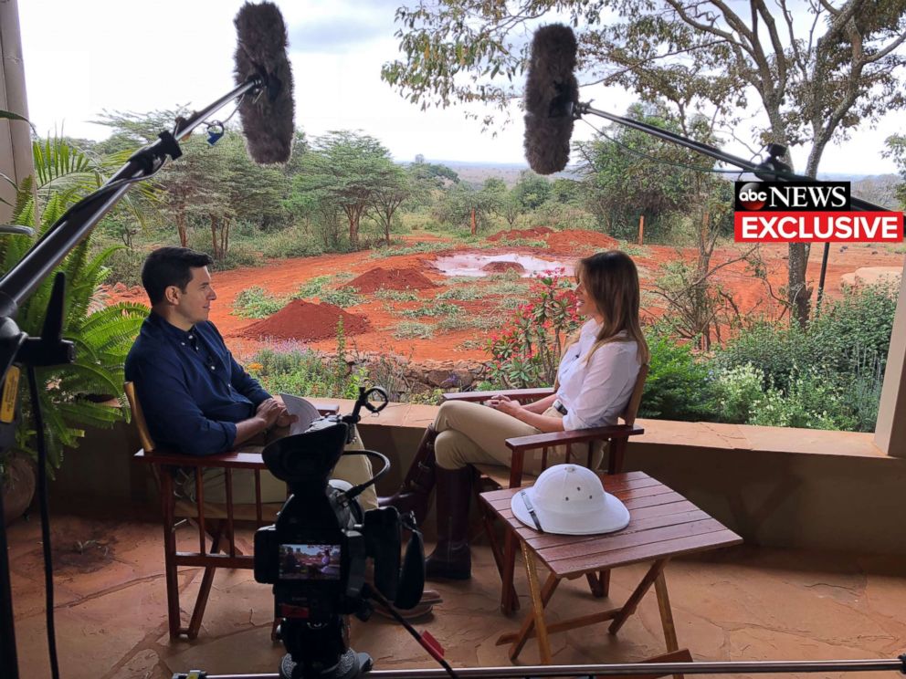 PHOTO: The First Lady, Melania Trump, gives an interview to ABC News Tom Llamas.