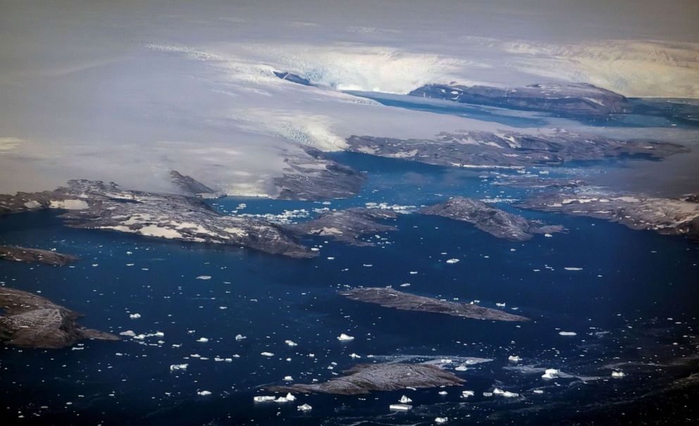 PHOTO: Icebergs and the edge of the ice sheet are seen at the west coast close to Tasiilaq, Greenland, Sept. 17, 2021.