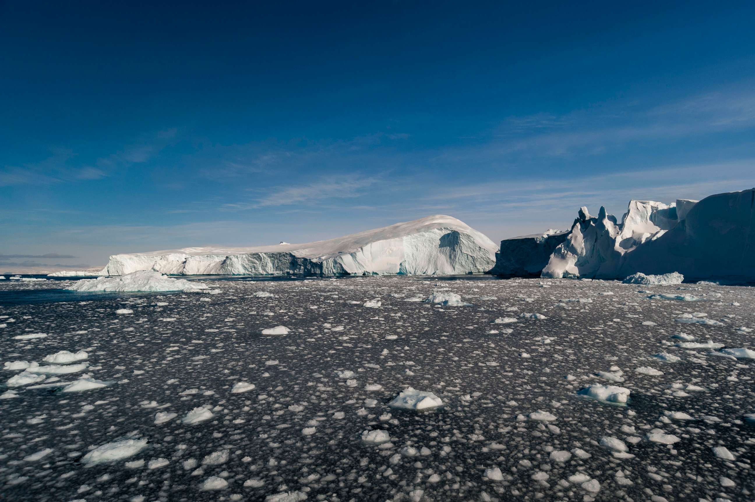 PHOTO: A view of icebergs and melting pack ice in Ilulissat icefjord, an UNESCO World Heritage Site, in Ilulissat, Greenland.