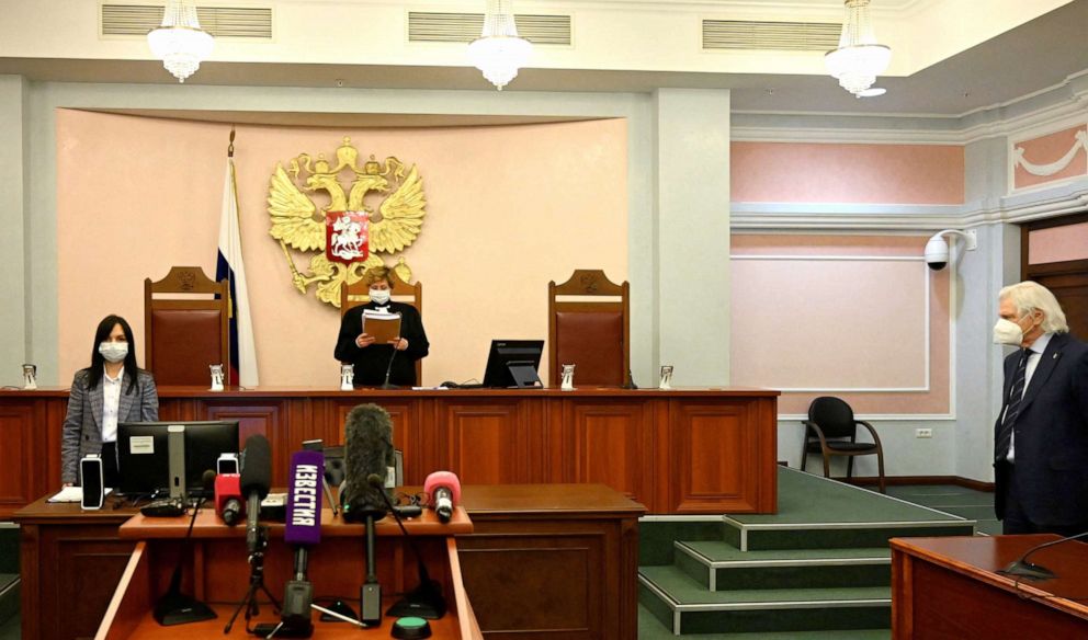 PHOTO: Russia's Supreme Court judge Alla Nazarova orders the closure of Memorial International, the organization's central structure, over breaches of its designation as a "foreign agent" during a court hearing in Moscow, Dec. 28, 2021.