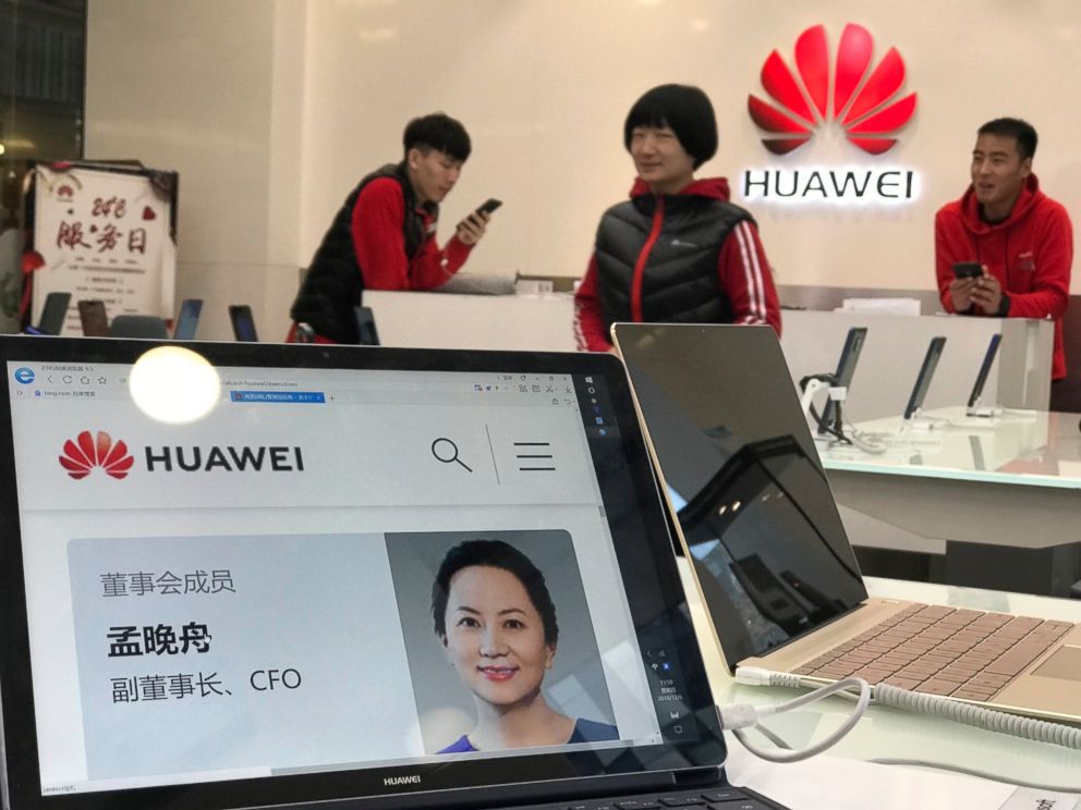 PHOTO: A profile of Huawei's chief financial officer Meng Wanzhou is displayed on a Huawei computer at a Huawei store in Beijing, China, Thursday, Dec. 6, 2018. 