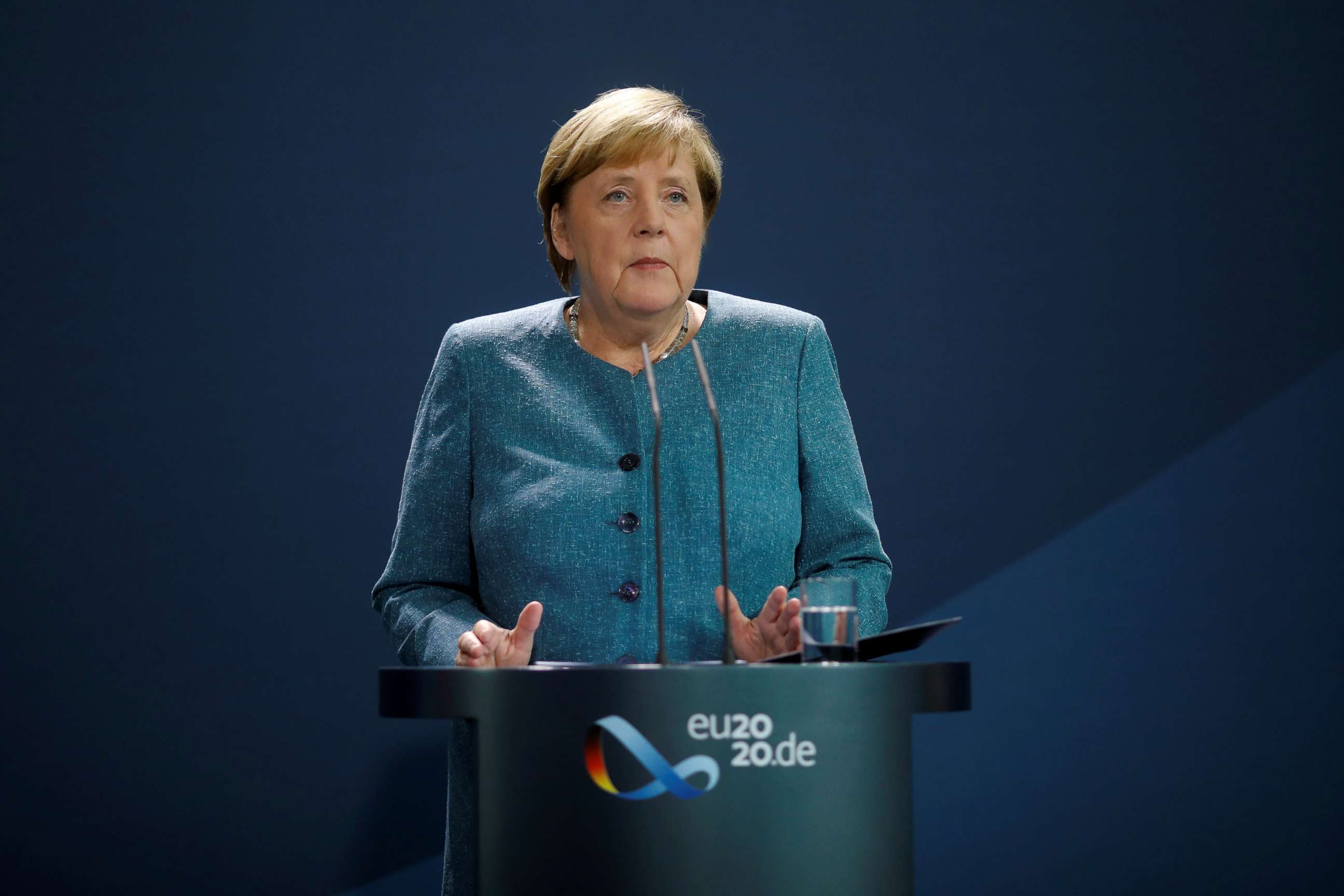 PHOTO: German Chancellor Angela Merkel speaks to the media in Berlin, Sept. 2, 2020.