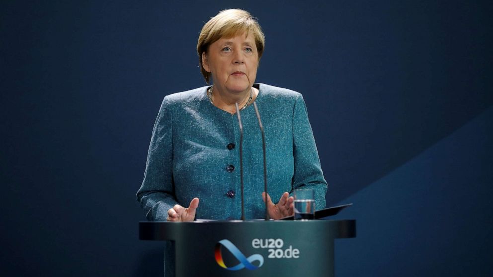 PHOTO: German Chancellor Angela Merkel speaks to the media in Berlin, Sept. 2, 2020.
