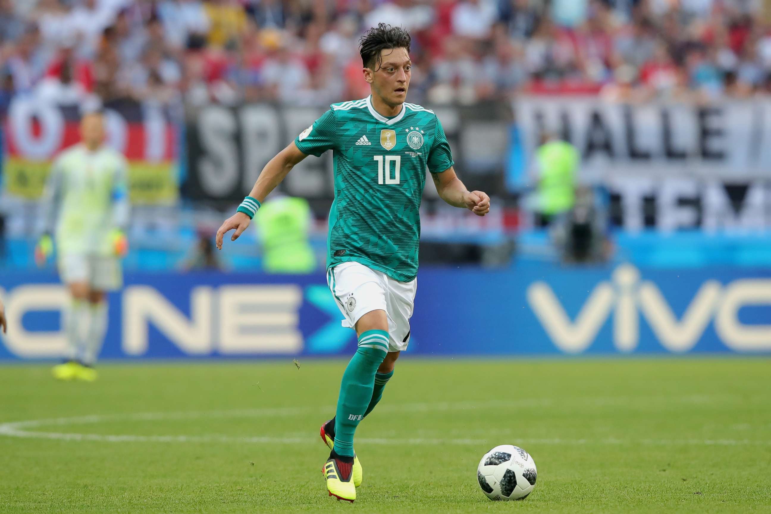 PHOTO: Mesut Oezil of Germany runs with the ball during the 2018 FIFA World Cup Russia group F match between Korea Republic and Germany at Kazan Arena, June 27, 2018, in Kazan, Russia.