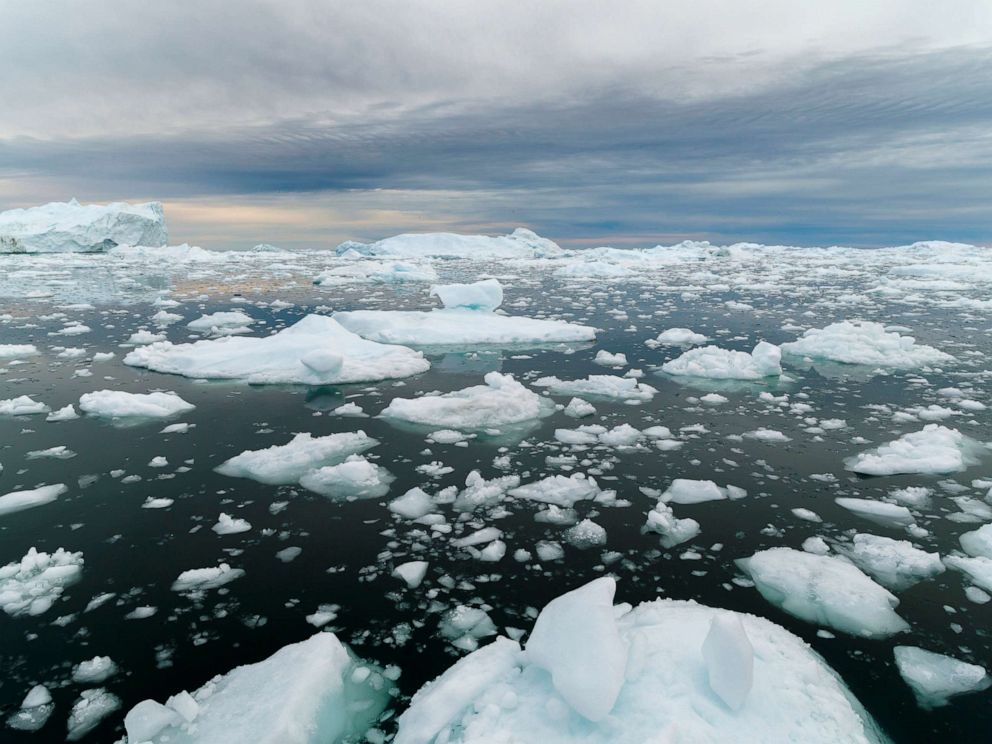 PHOTO: Melting ice is floats in Ilulissat Icefjord also called kangia or Ilulissat Kangerlua at Disko Bay, Feb. 27, 2019.