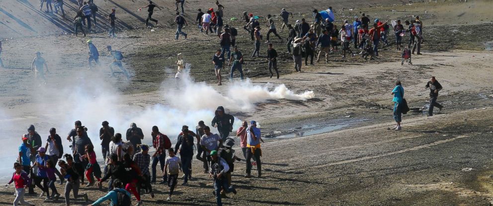 Image result for photos of Tear gas at the border with mexico