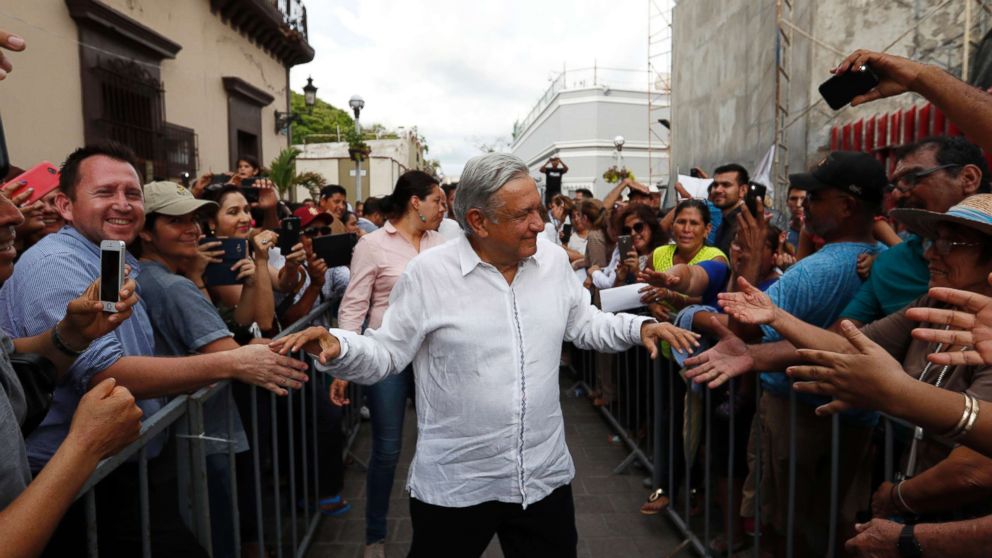 PHOTO: Mexico's President-elect Andres Manuel Lopez Obrador greets supporters as he kicks off a nationwide tour after his election in Mazatlan, Mexico, Sept. 16, 2018.