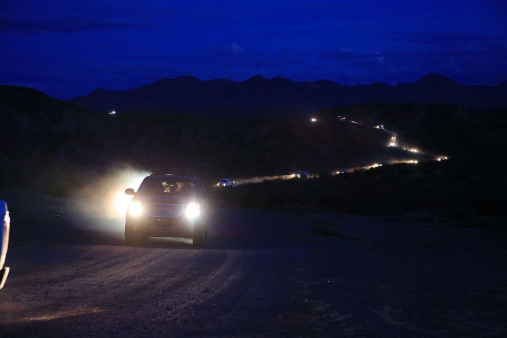 PHOTO:Dozens of vehicles head to the site of the funerals of the LeBaron family in the state of Sonora, Mexico, Nov. 7, 2019.
